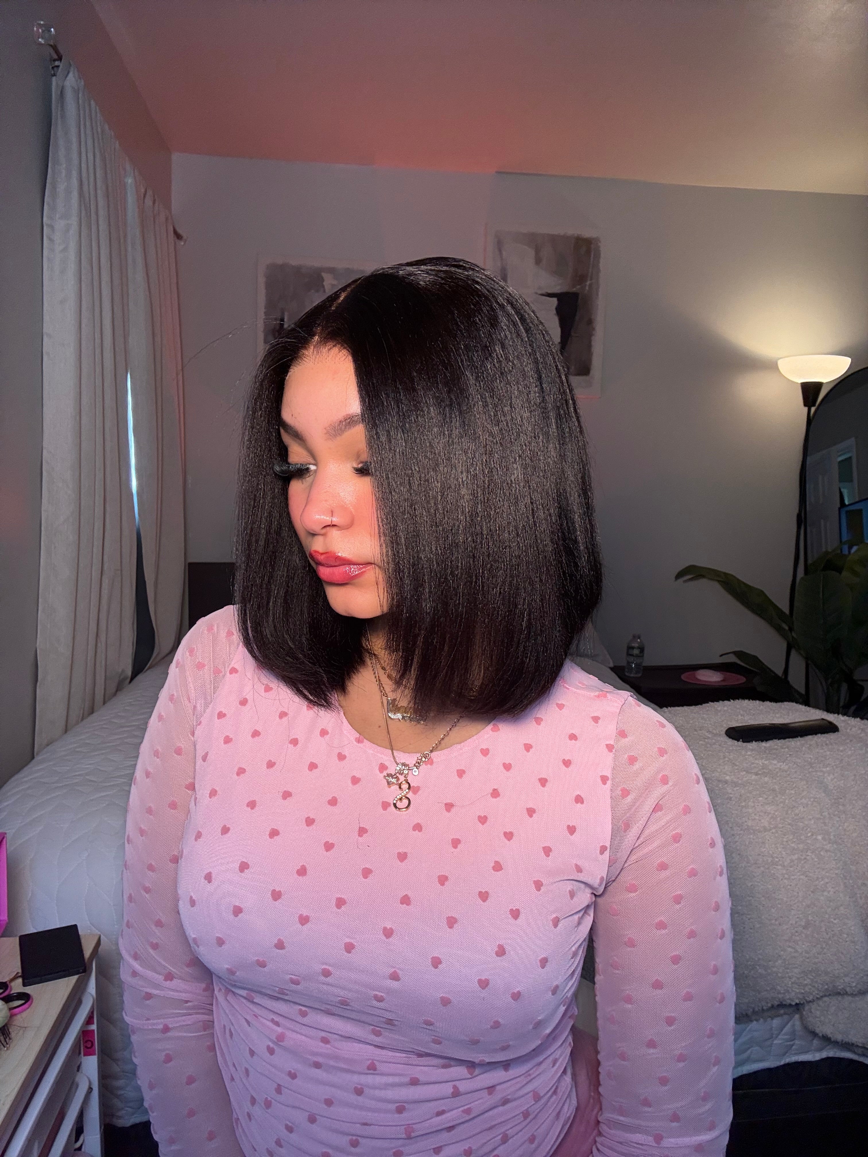 Glueless Yaki Straight Short Bob Wig with Drawstring Pre-cut 7x5 HD Lace  Wigs with Bleached Knots Beginner Friendly Natural Hairline
