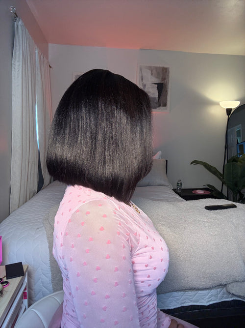 Glueless Yaki Straight Short Bob Wig with Drawstring Pre-cut 7x5 HD Lace  Wigs with Bleached Knots Beginner Friendly Natural Hairline