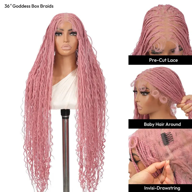 Pink 360 Bohemian Knotless Boho Box Braided Wig sintetic