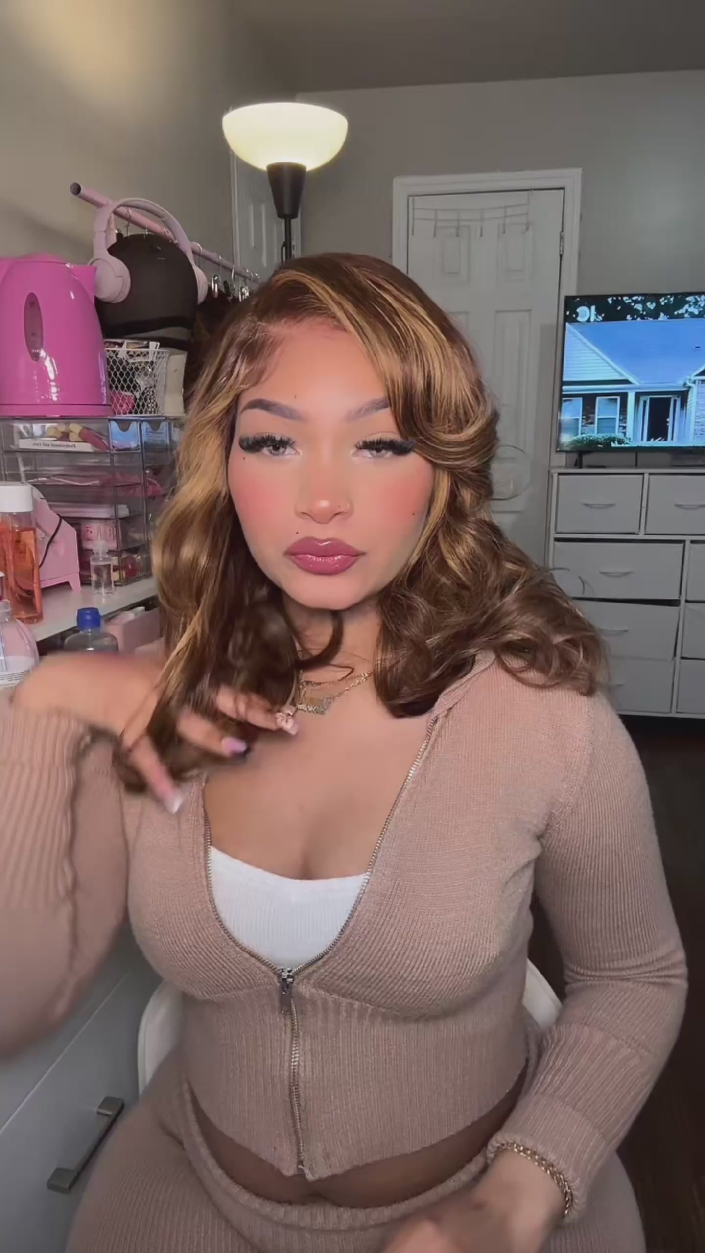 Blonde Highlight Ready To Go Wig Pre Styled Side Part Body Wave 6x4 Lace Closure with drawstring
